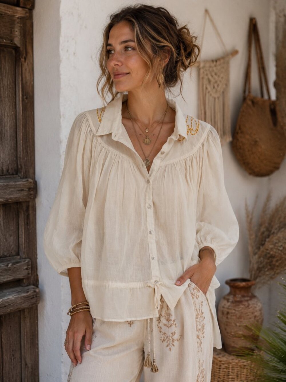 MOTHER Ivory Embroidered Cotton Blouse - NWT